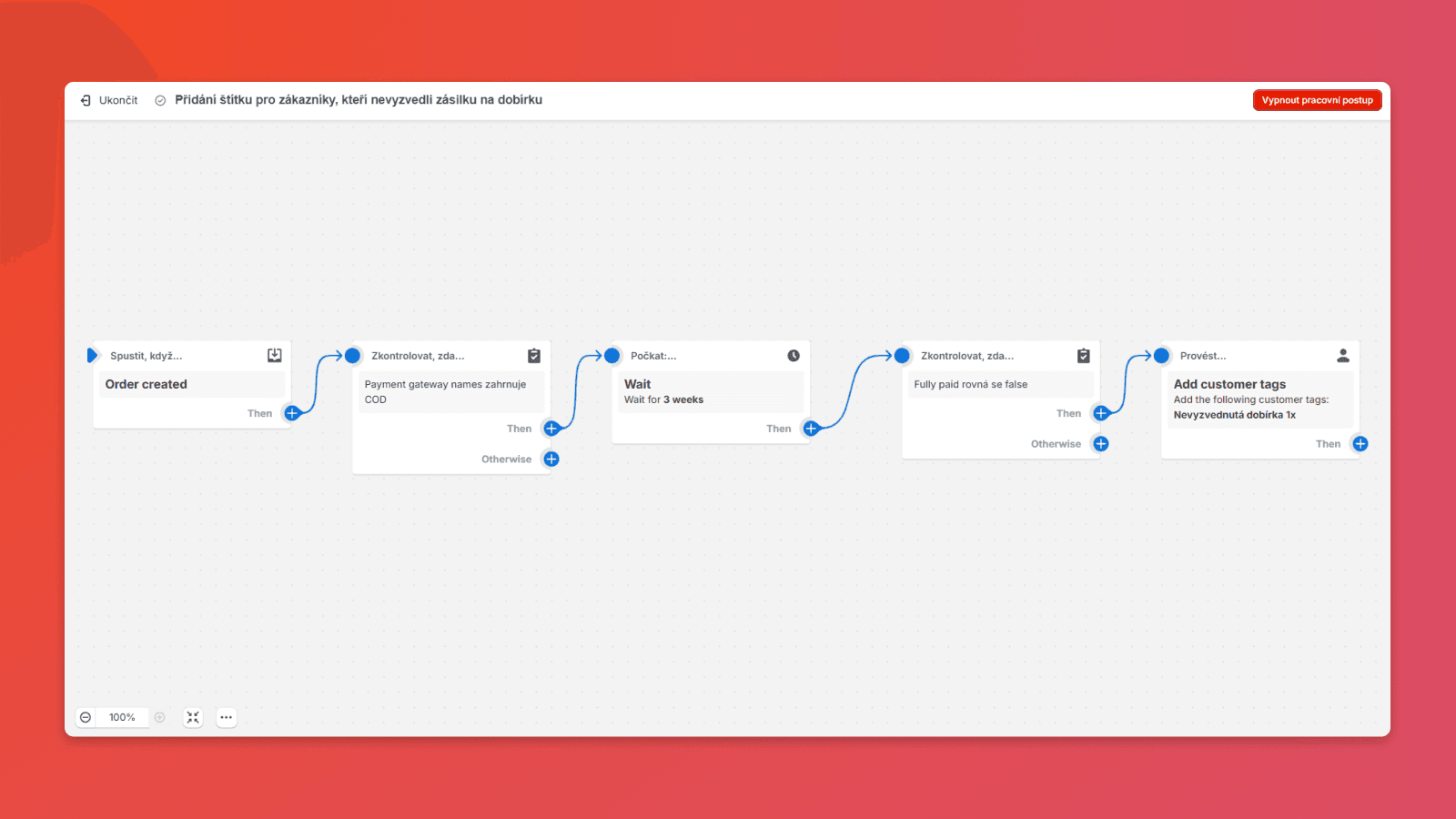 Ukázka nastavení automatizace k rozpoznání vybraných zákazníků v aplikaci Shopify Flow