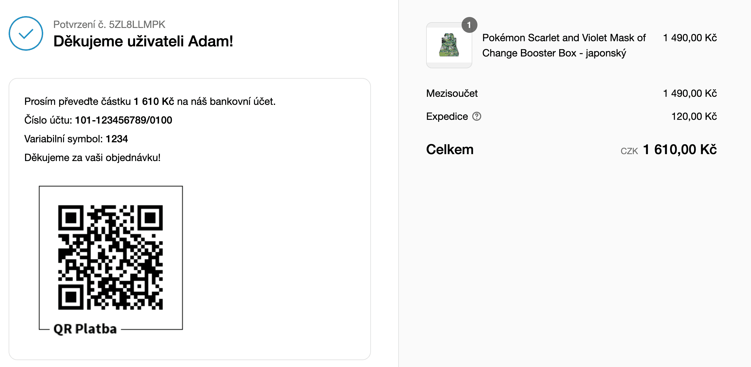 Ukázka přidání QR kódu na stránku s poděkováním