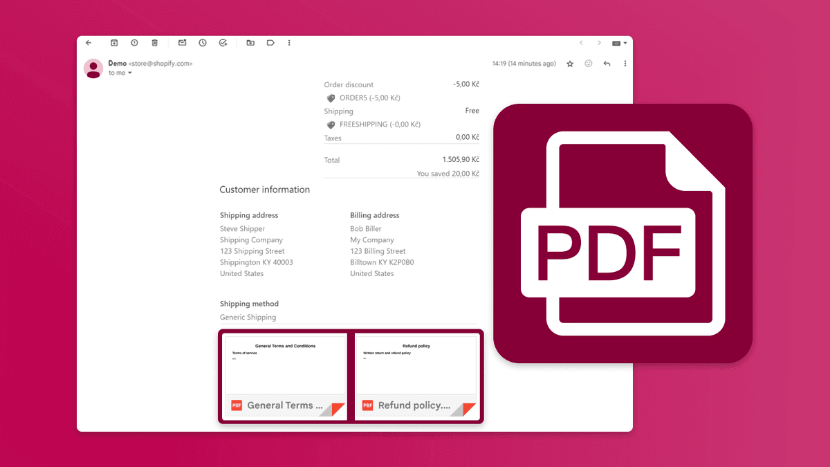Attaching a PDF file of terms and conditions to an order notification email in Shopify