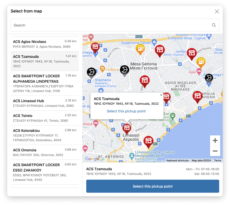 Globe worldwide pickup points integration for all major carriers on Shopify