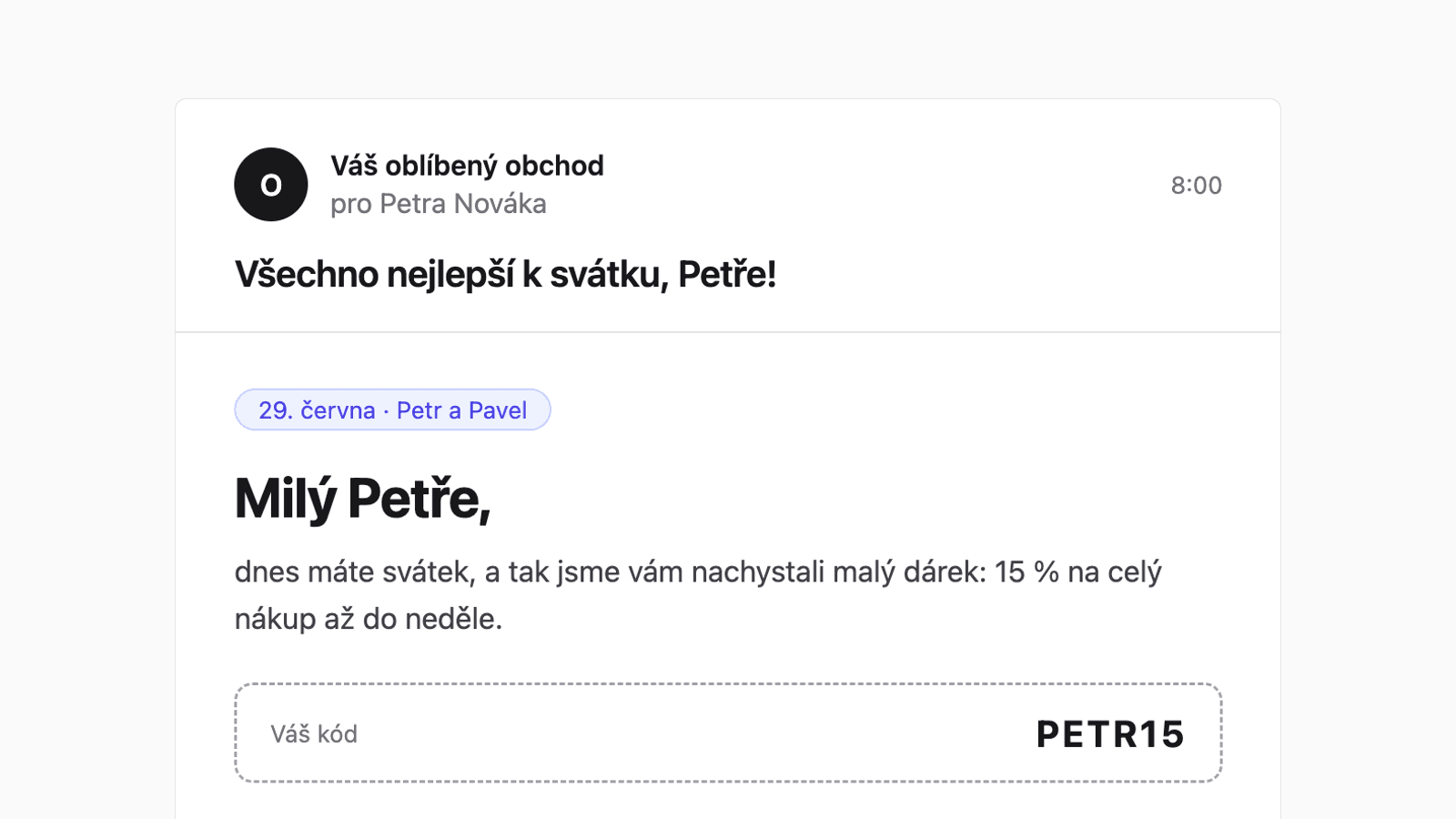 Automatic name-day greeting for a customer on Shopify