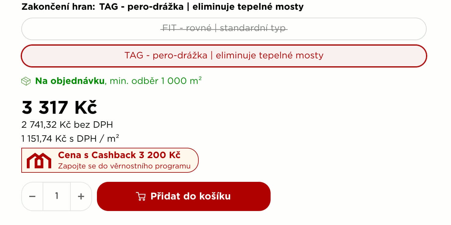 A product page on jmbonline.cz for a guest: 3,317 CZK, and 3,200 CZK with cashback with an invitation to join the program