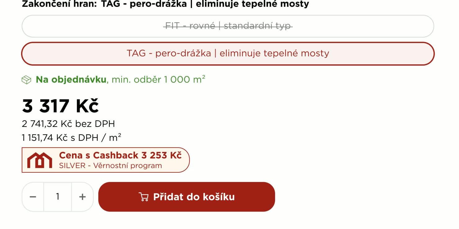 The same product page for a logged-in SILVER customer: 3,253 CZK with cashback, priced for their tier