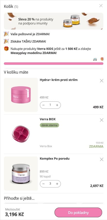 Verra cart with both free shipping and the free bag reached
